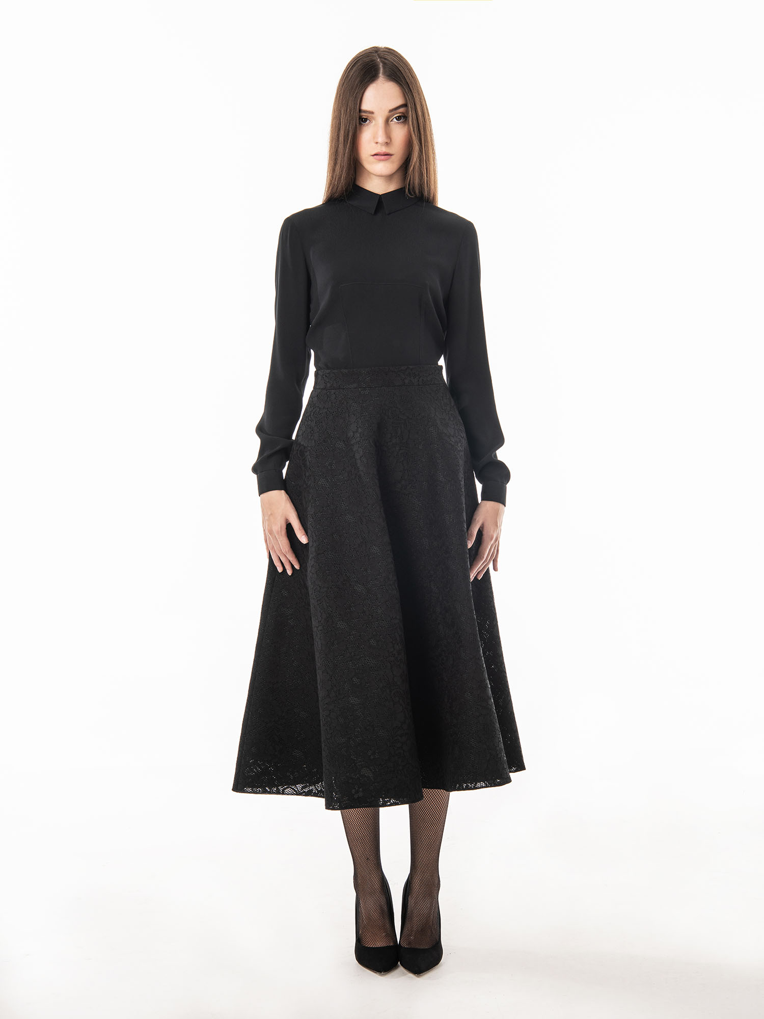 Black midi lace skirt full • Sassa Björg