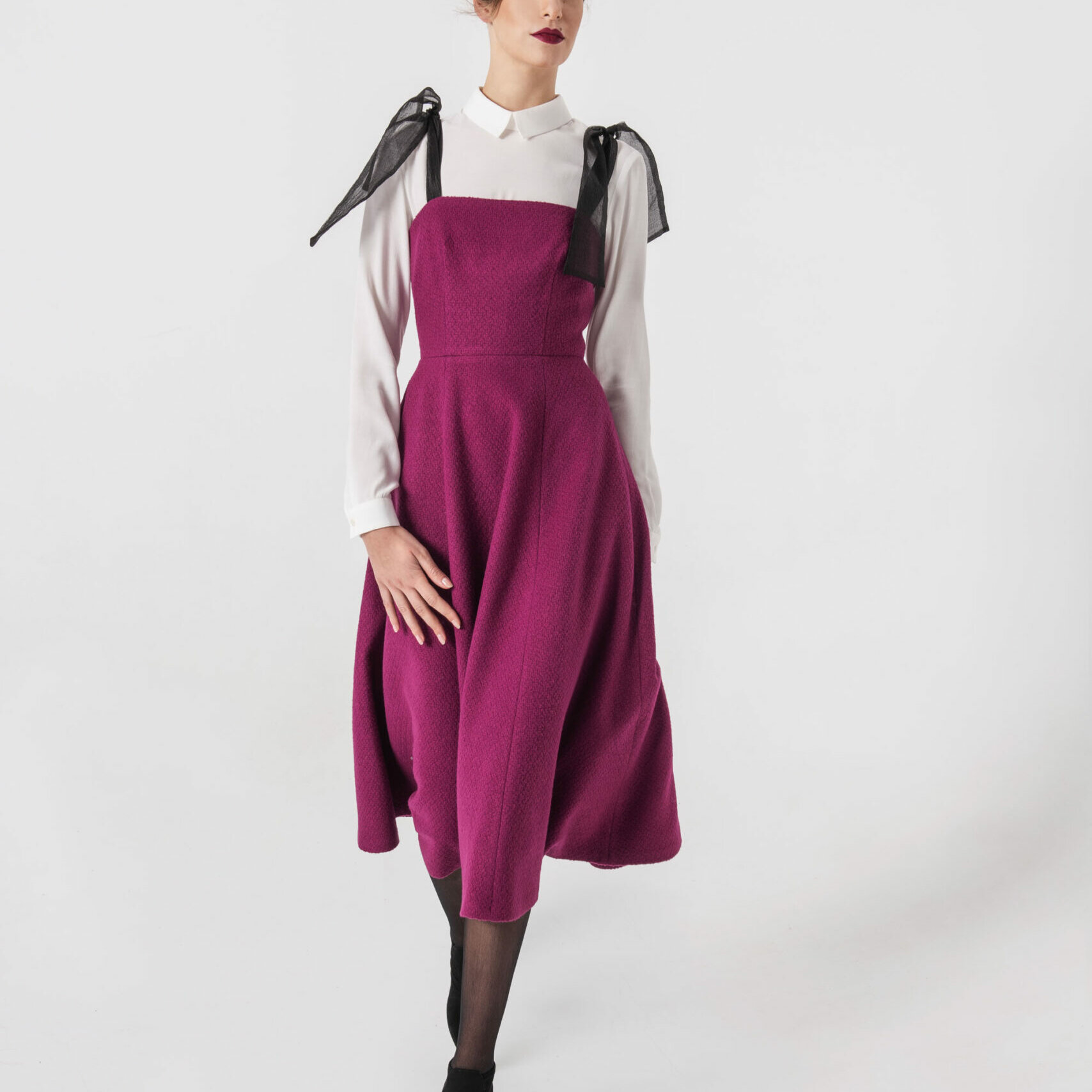 Elegant dress with organza straps walking scaled uai • Sassa Björg
