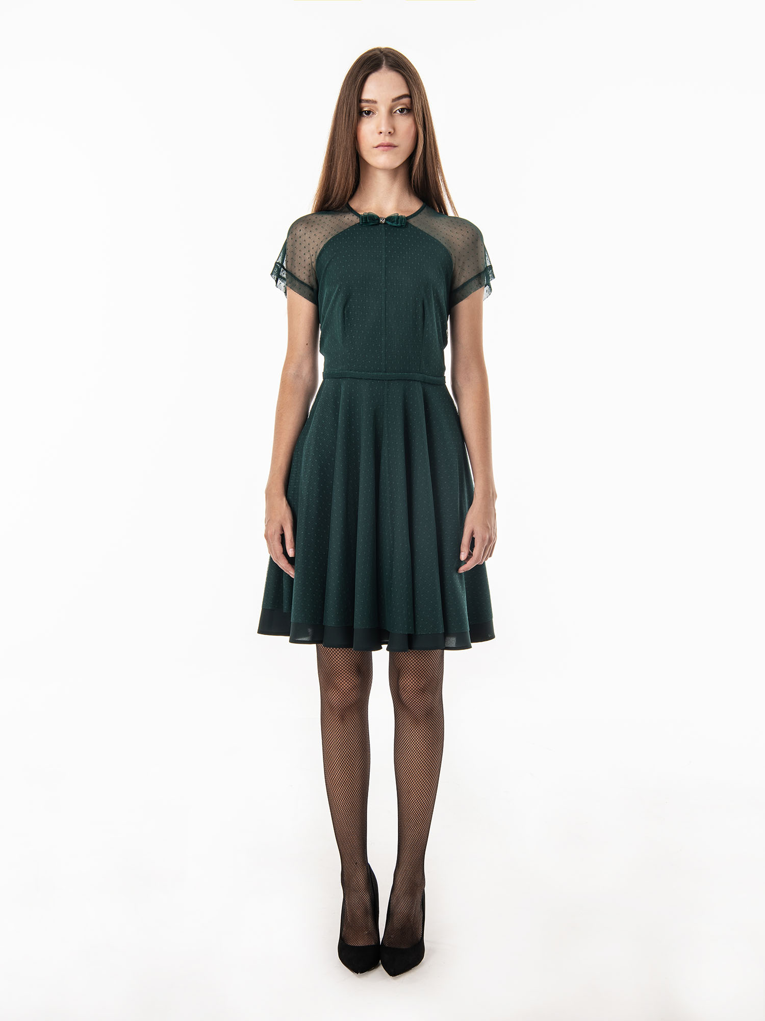 Green dotted tulle dress full • Sassa Björg