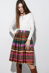 Jacquard striped and pleated skirt looking down uai • Sassa Björg