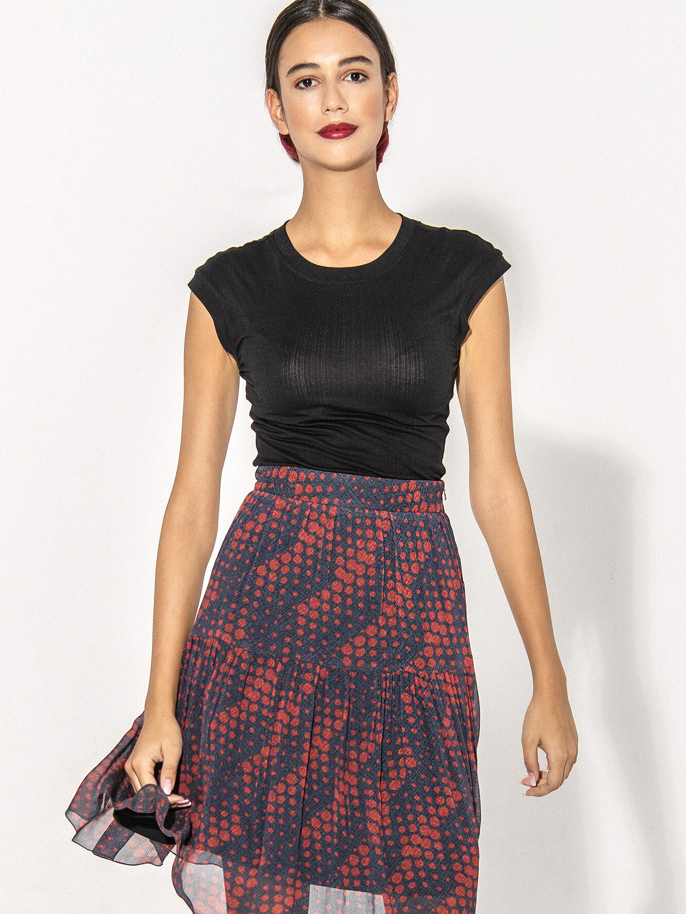 Mini tiered skirt with dots with t shirt crop uai • Sassa Björg