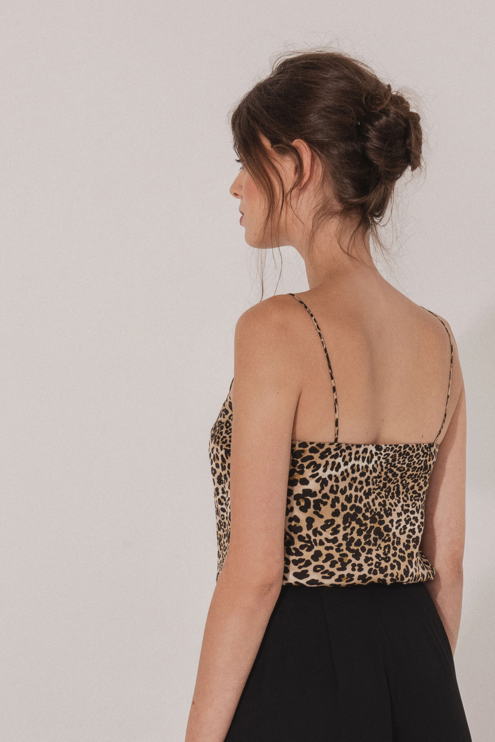 V neck strappy top with leopard print back close up scaled • Sassa Björg