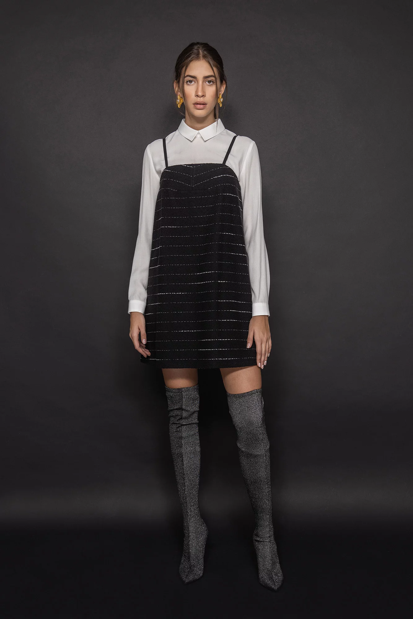 Pinafore type striped dress with thin straps full • Sassa Björg