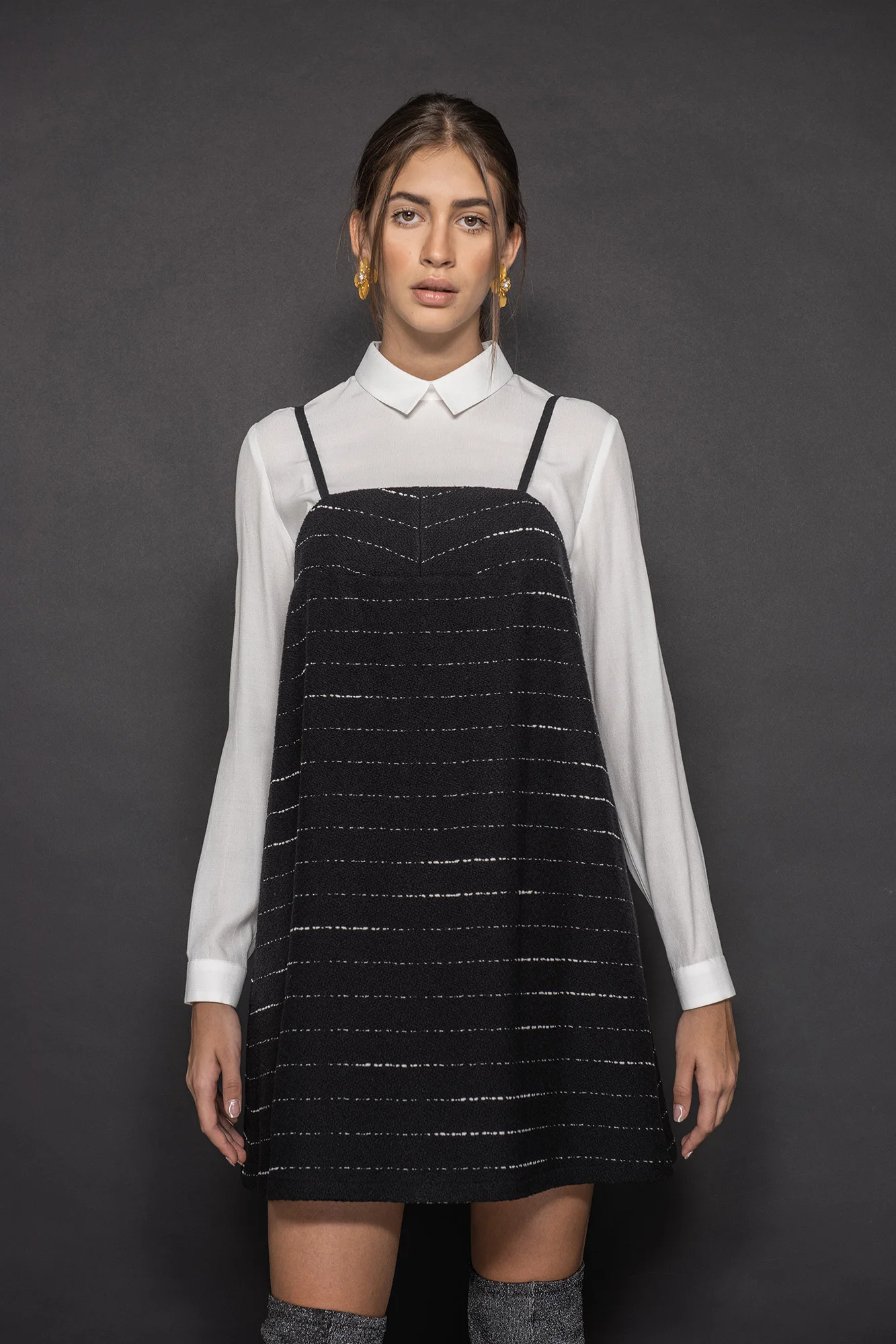 Pinafore type striped dress with thin straps • Sassa Björg