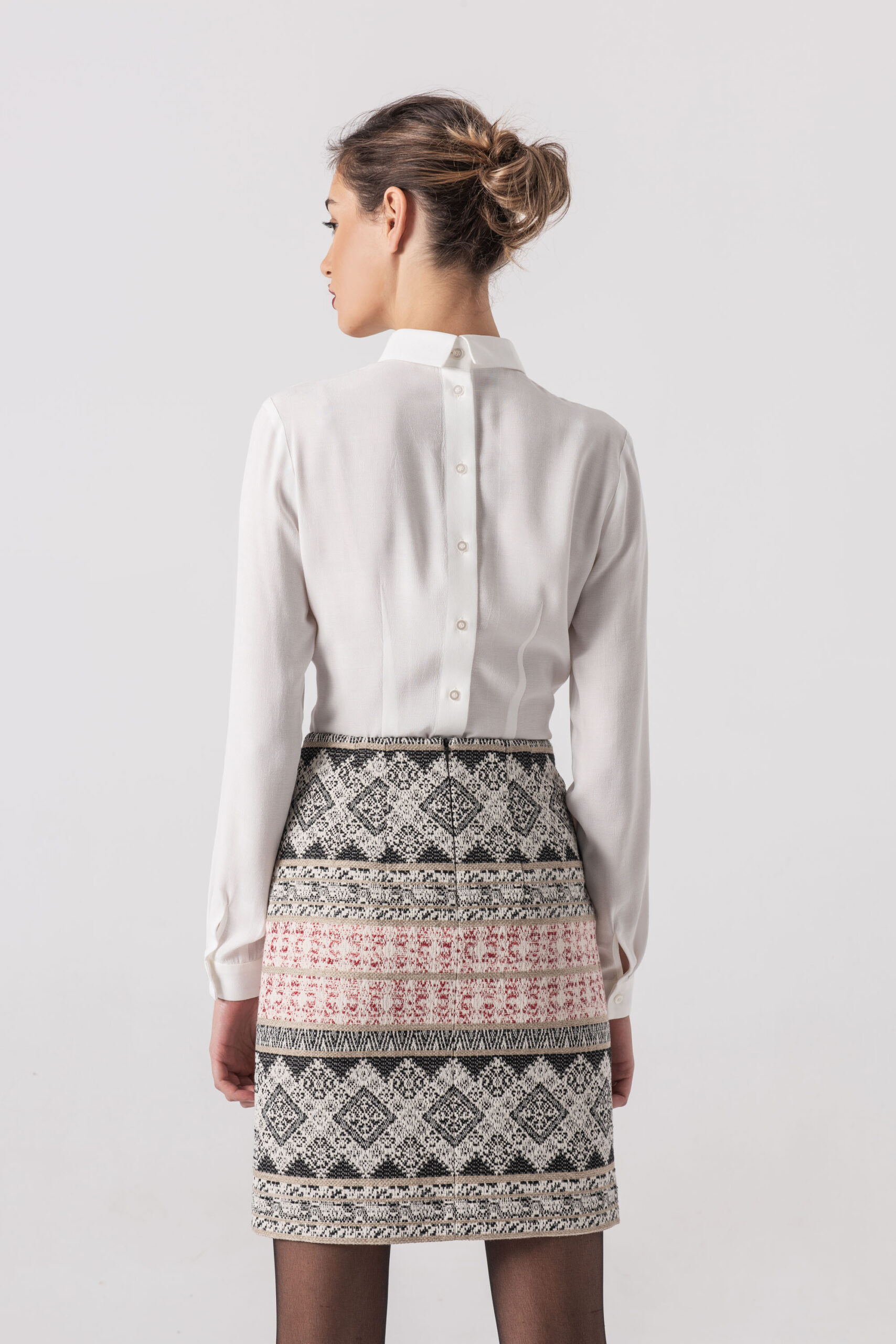 Straight mini skirt with etno motif back scaled • Sassa Björg
