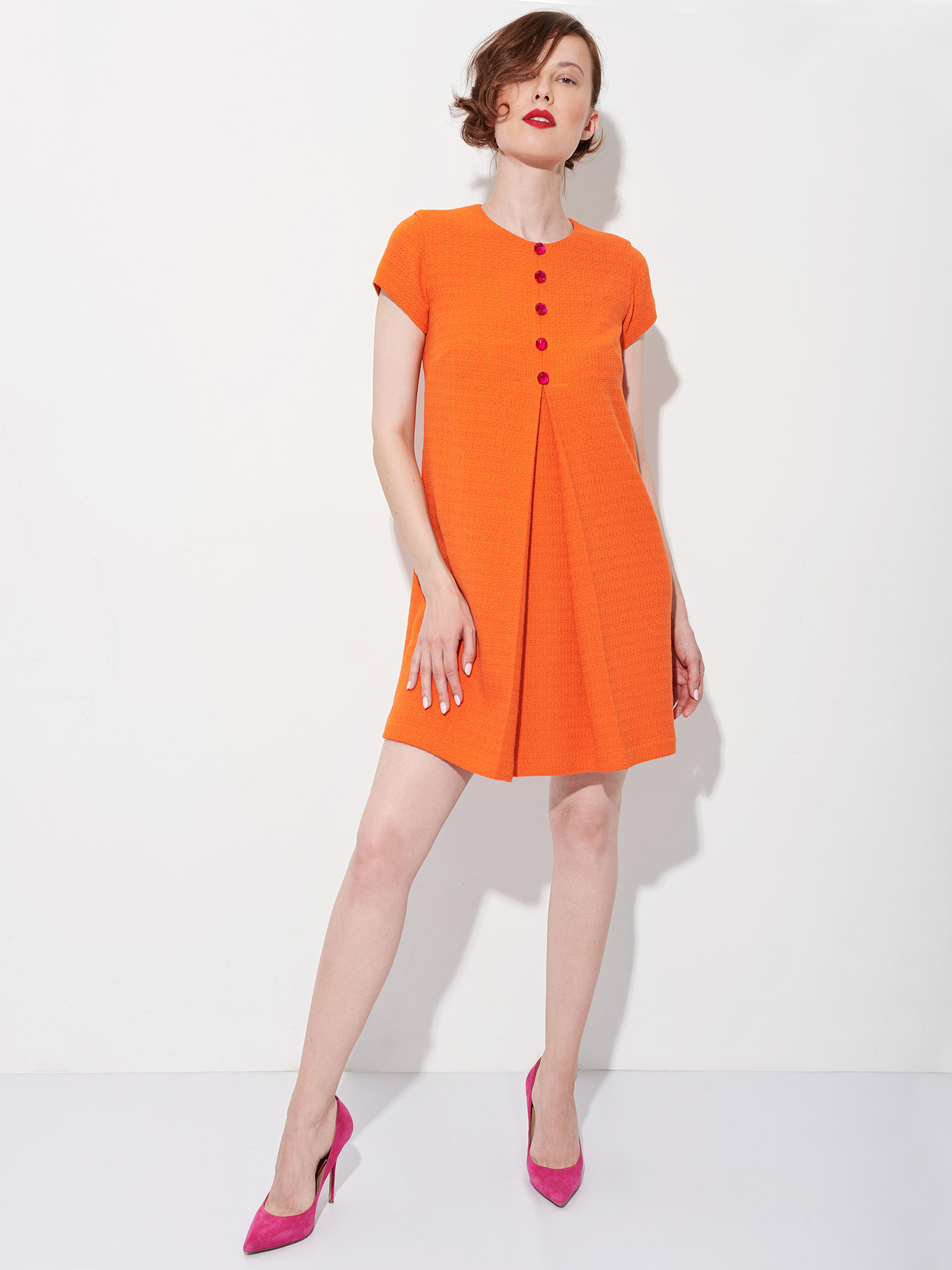 baby doll orange dress with buttons front • Sassa Björg