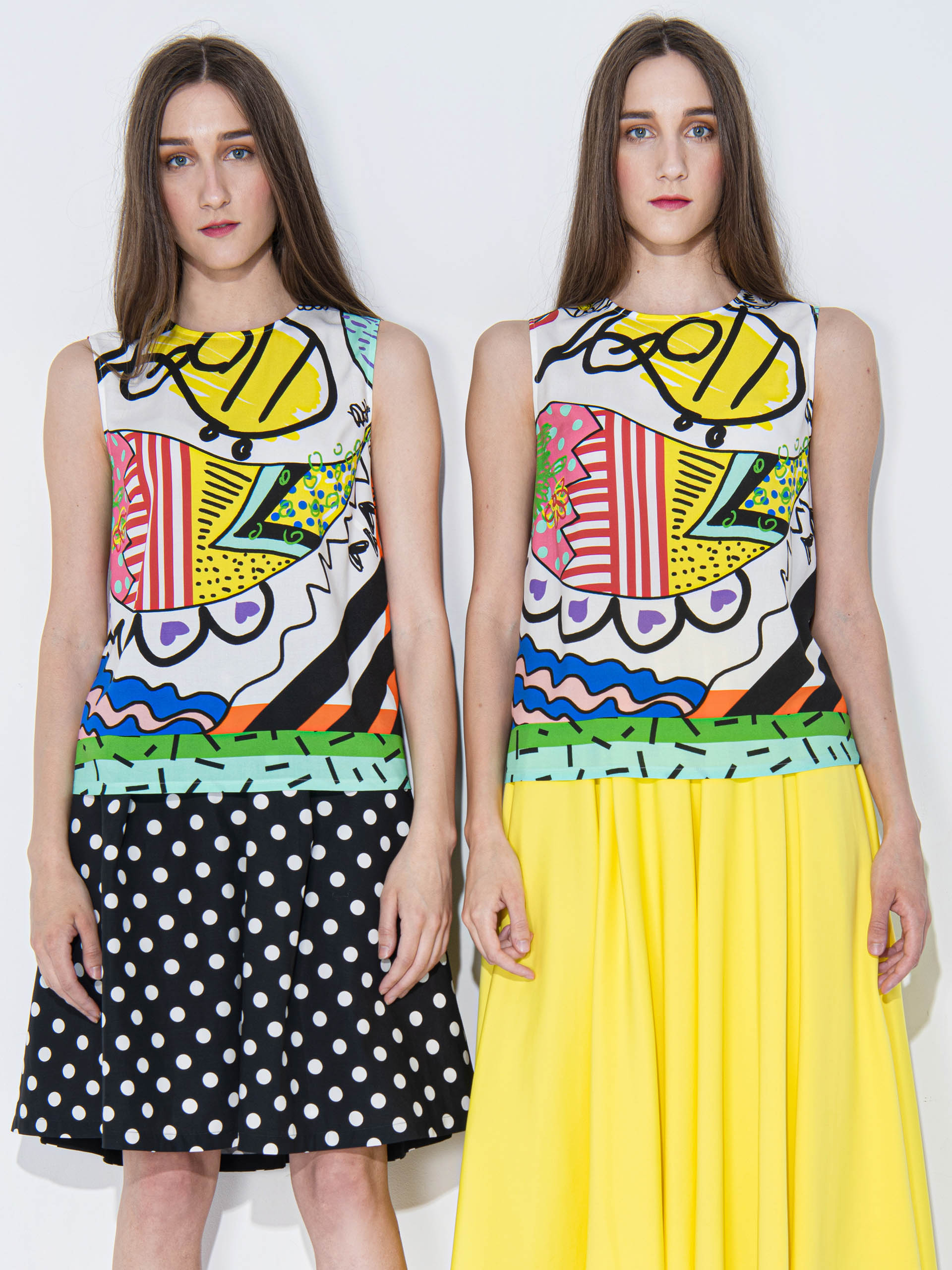 sleeveless blouse abstract pattern twins • Sassa Björg