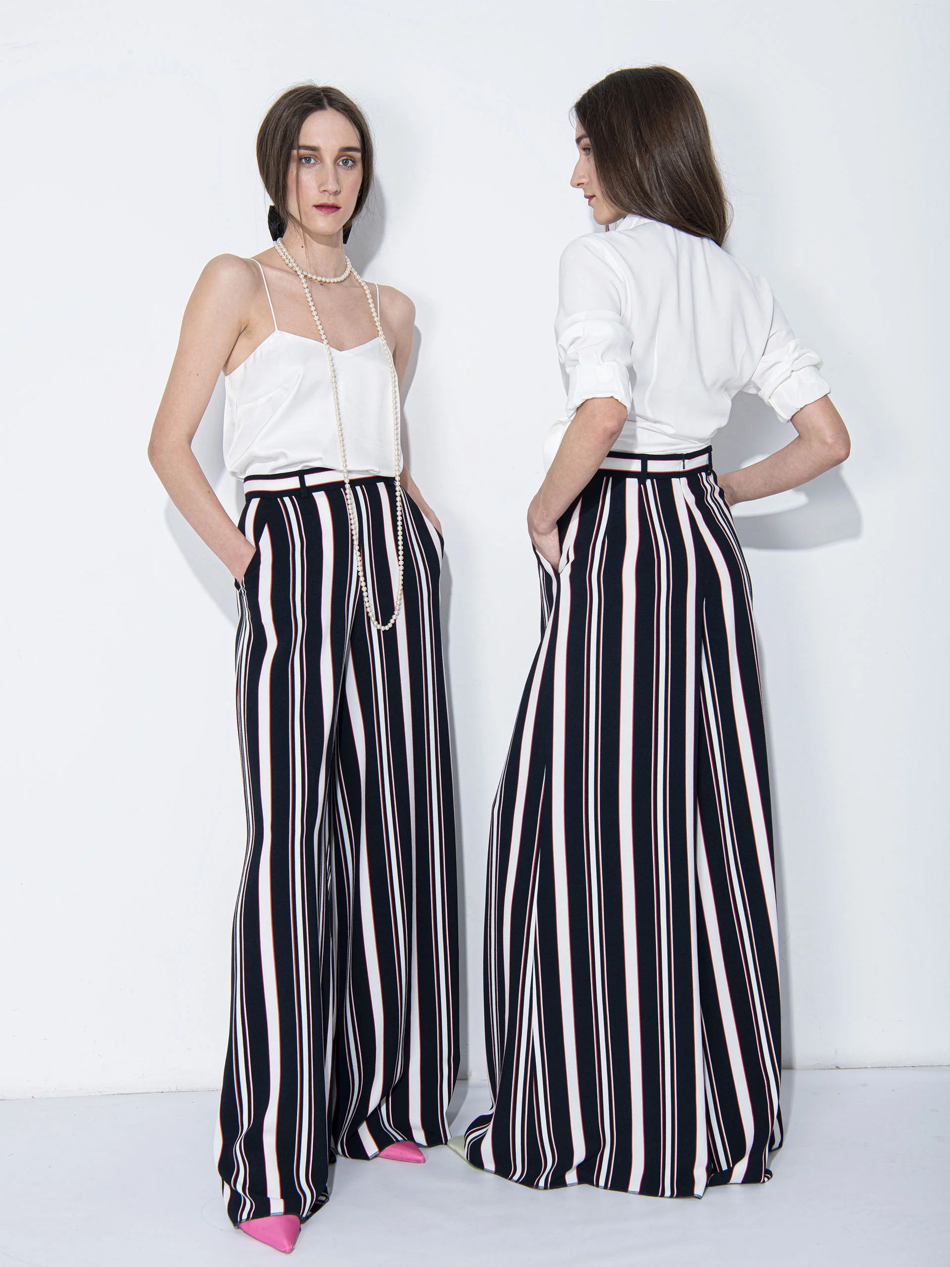 wide leg pants sea pattern stripes twins • Sassa Björg
