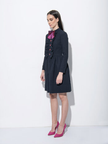 Navy blue dress w ruffles and bow • Sassa Björg