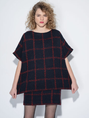 checkered skirt wool blend boucle blouse stretched • Sassa Björg
