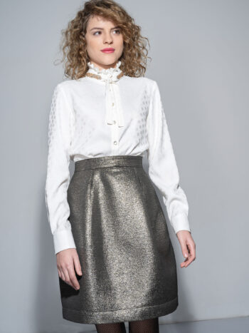 ecru high collar shirt textured dots featured • Sassa Björg