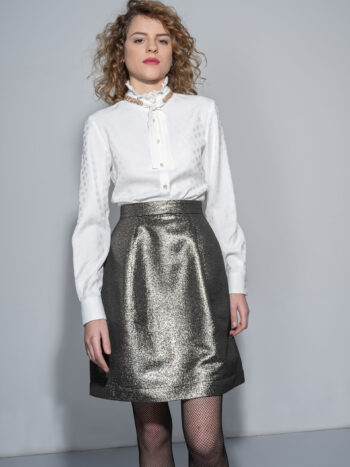 ecru high collar shirt textured dots walking second • Sassa Björg