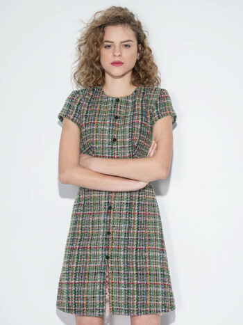 wool boucle dress pink lace arms crossed • Sassa Björg