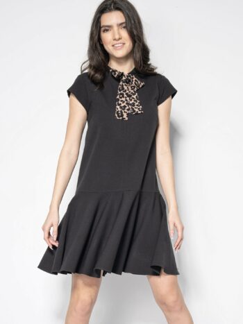black dress w leopard print bow • Sassa Björg