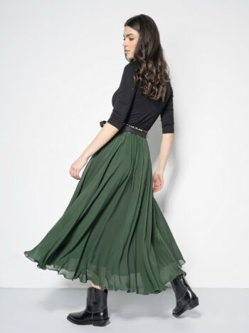 green midi skirt w belt back • Sassa Björg