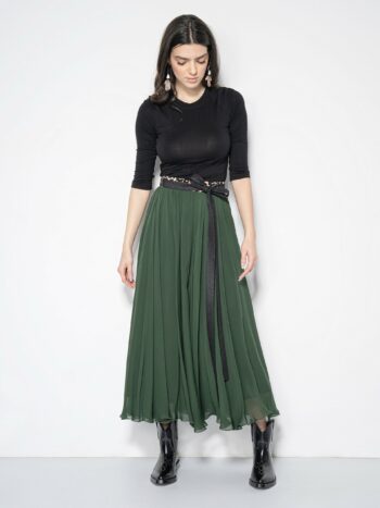 green midi skirt w belt featured • Sassa Björg