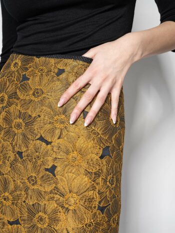mini skirt gold jacquard pattern fabric • Sassa Björg