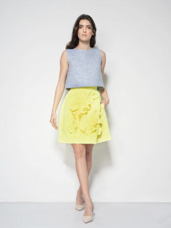 neon skirt with 3d flowers blue crop top front • Sassa Björg