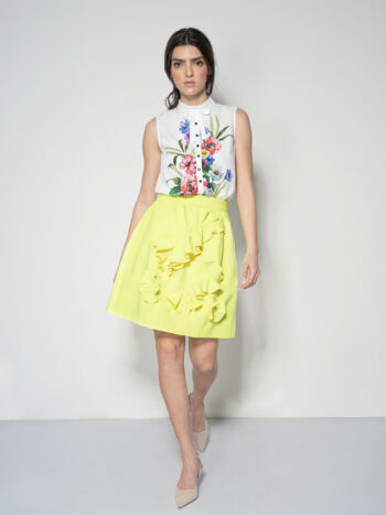 neon skirt with 3d flowers walking • Sassa Björg