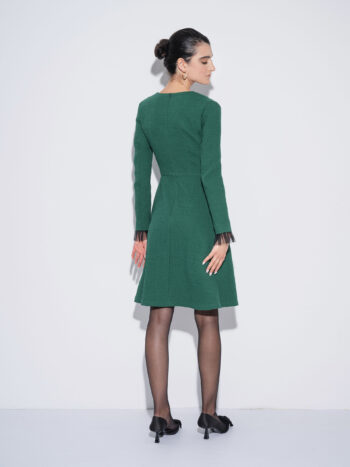 green crepe dress w tulle bow back • Sassa Björg