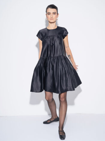 tiered dress black and blue sheen front • Sassa Björg