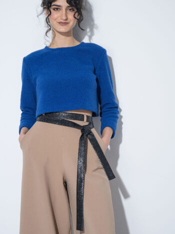 beige skirt pants glossy black sash • Sassa Björg