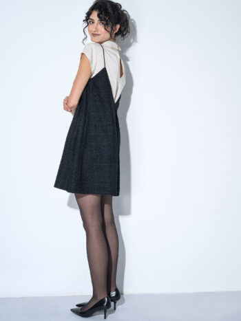 black tweed pinafore dress side back • Sassa Björg