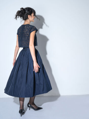 gathered taffeta skirt navy blue back • Sassa Björg