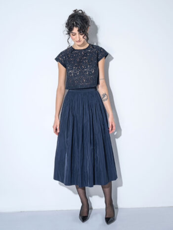 gathered taffeta skirt navy blue front • Sassa Björg