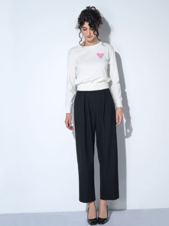 high rise black pleated pants white sweater • Sassa Björg