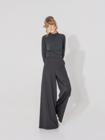 wide leg jersey pants black front • Sassa Björg
