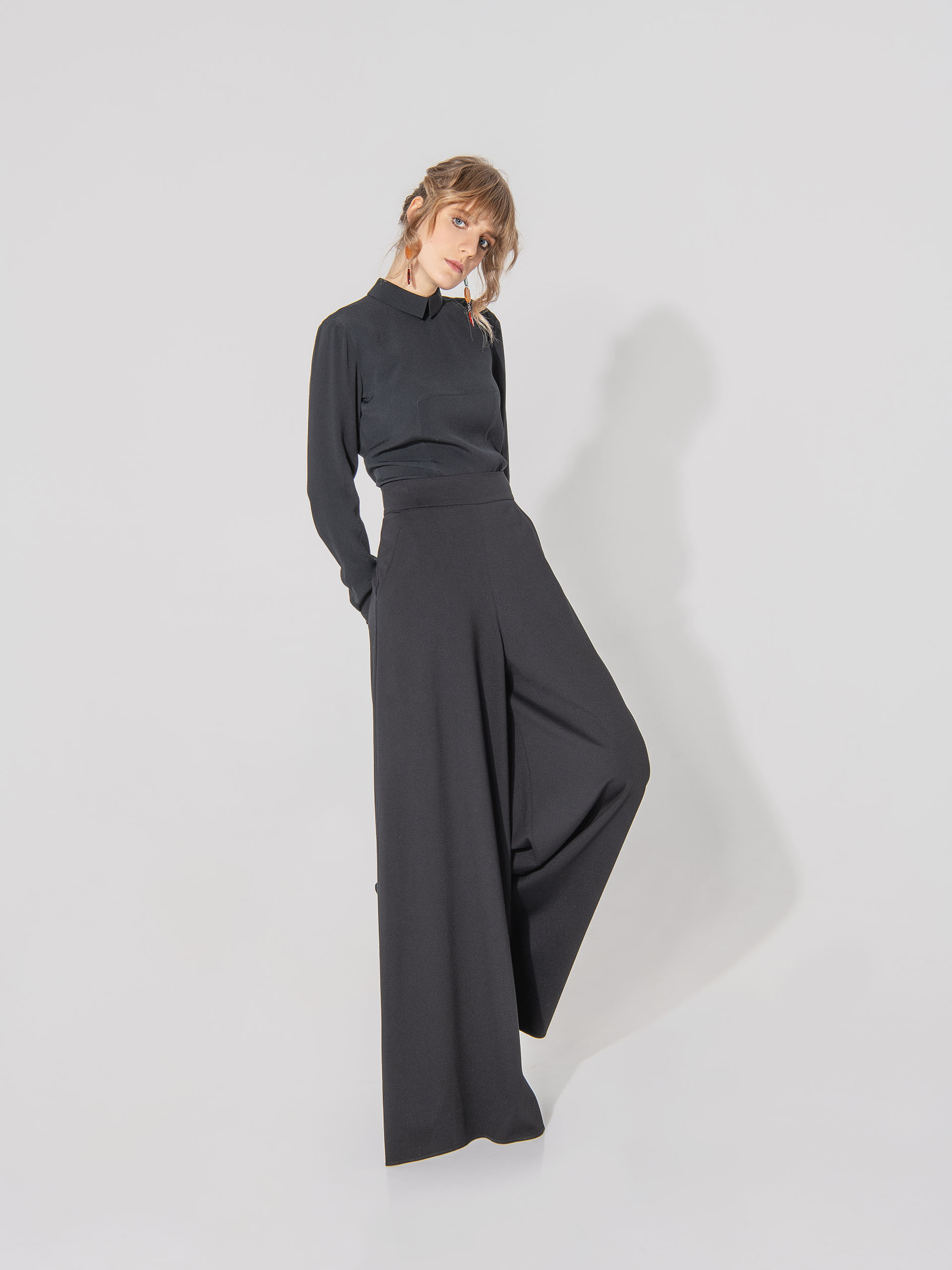 wide leg jersey pants black • Sassa Björg