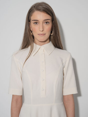 ivory midi textured dress w collar closeup • Sassa Björg