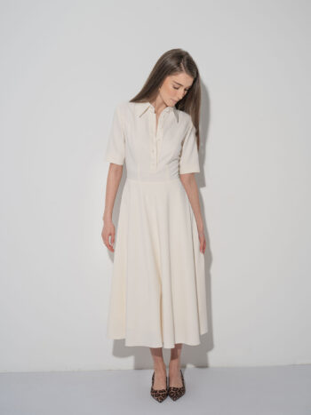 ivory midi textured dress w collar front • Sassa Björg