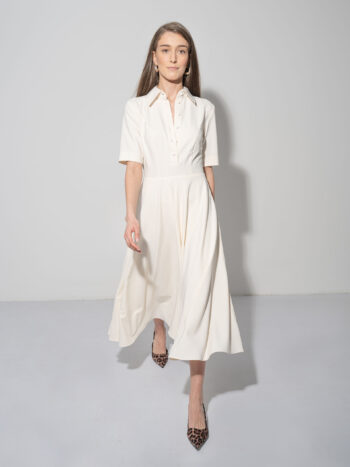ivory midi textured dress w collar walking • Sassa Björg