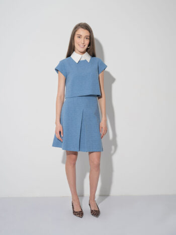 mini tweed skirt box pleat blue w collar • Sassa Björg