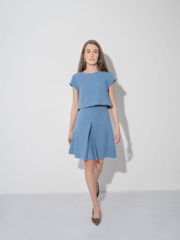 mini tweed skirt box pleat blue walking • Sassa Björg
