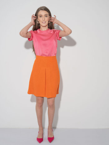 mini tweed skirt box pleat orange • Sassa Björg