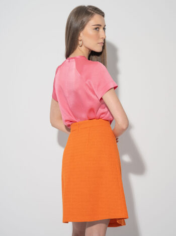 mini tweed skirt box pleat orange back • Sassa Björg