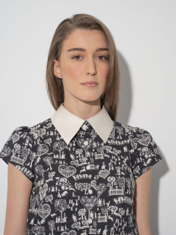 playful patterned dress w bow closeup • Sassa Björg