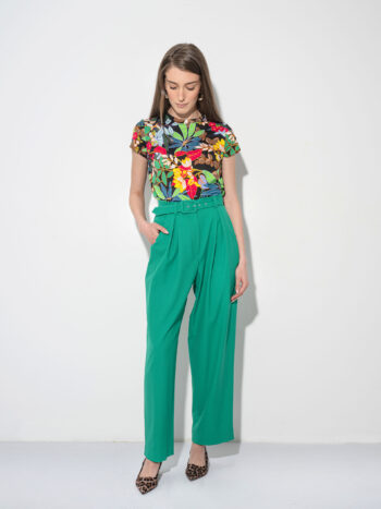 shamrock green pleated pants w belt • Sassa Björg