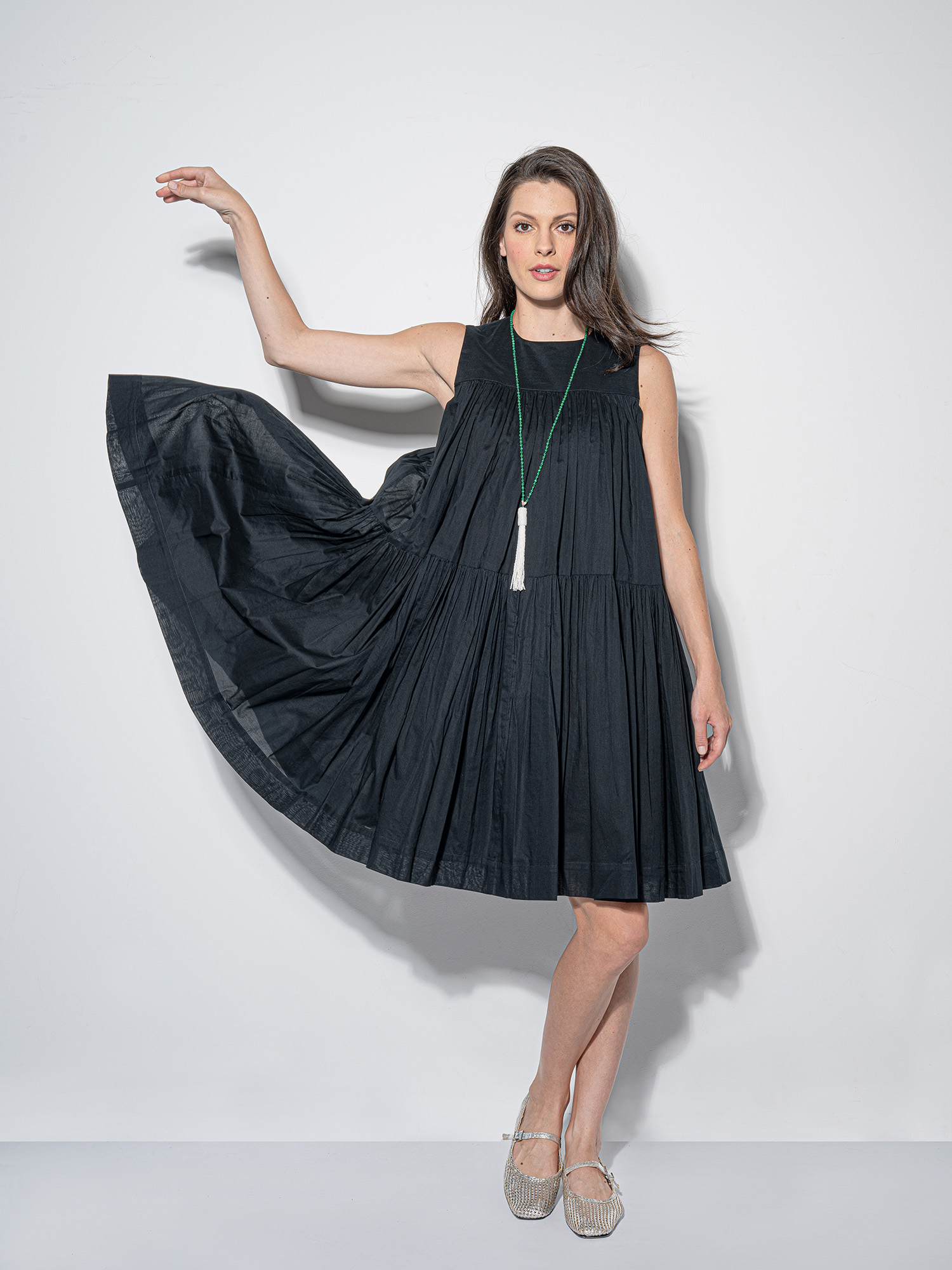 silky dream black tiered dress • Sassa Björg