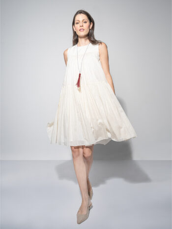 silky dream ivory tiered dress walking • Sassa Björg