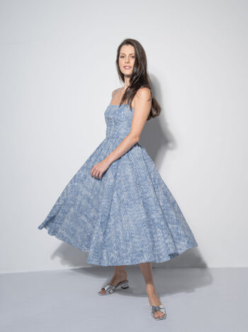 strappy blue chequered dress twirl • Sassa Björg