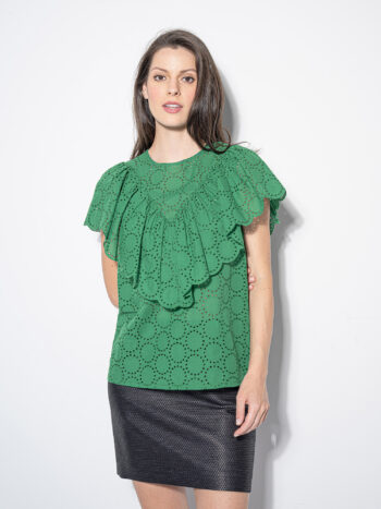 lace embroidery blouse w ruffle crop • Sassa Björg