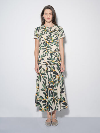 midi skirt olive branch pattern front • Sassa Björg